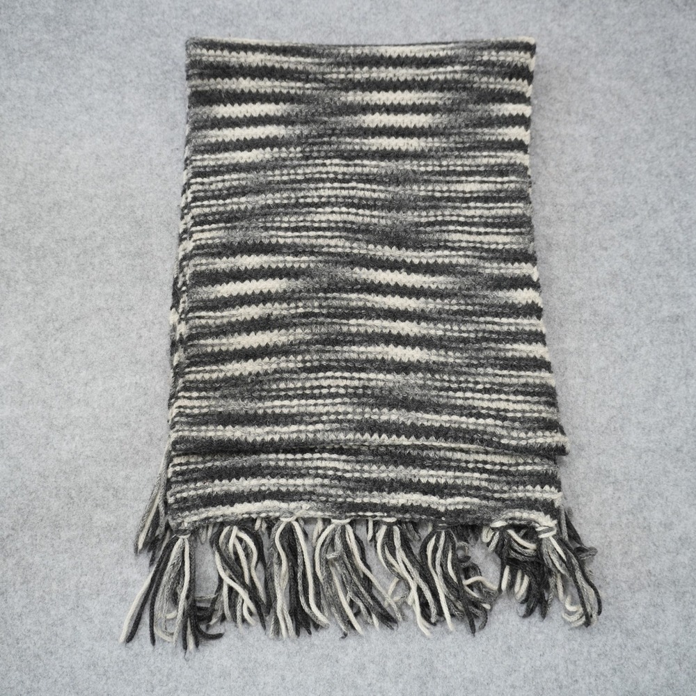 The‎ Fisher Project Eileen Fisher Striped Knit Scarf Grey Black Fringe Soft Cozy